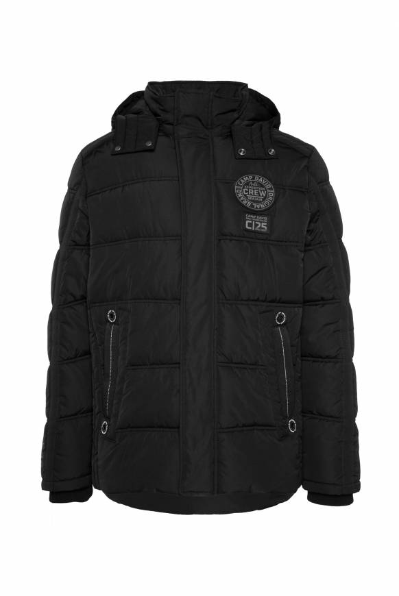 Soccx Lange Steppjacke mit Kapuze und Rücken-Artwork black Fabrikpreis