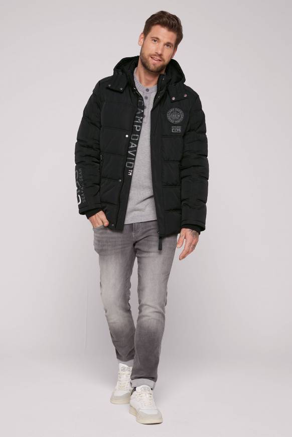 Soccx Lange Steppjacke mit Kapuze und Rücken-Artwork black Fabrikpreis