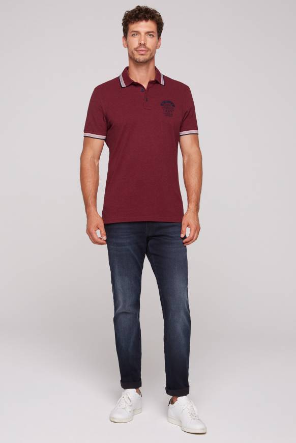 Soccx Meliertes Poloshirt mit Two-Tone-Details burgundy melange Valentinstagsangebot