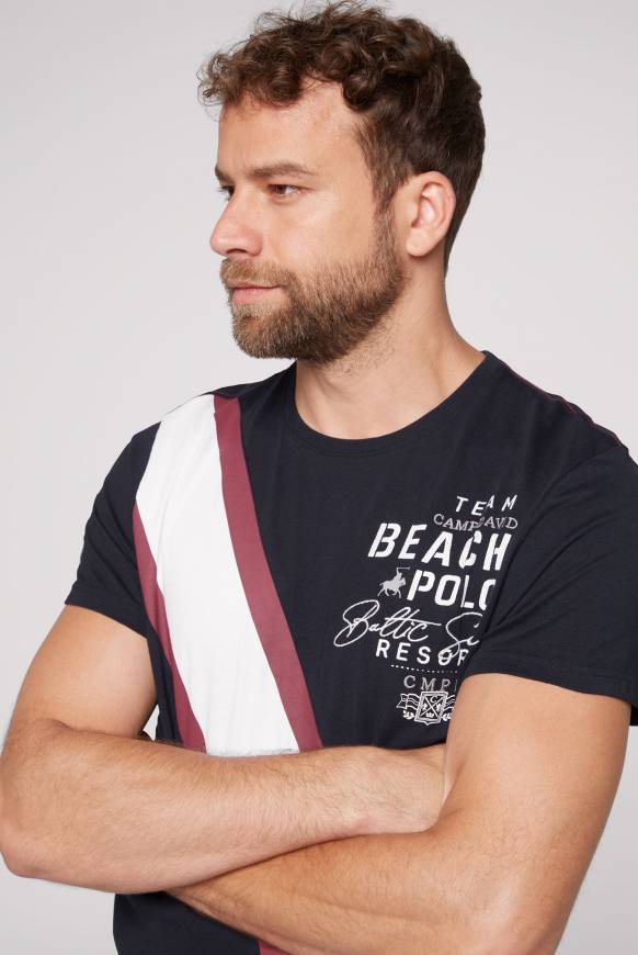 Soccx T-Shirt mit Color-Blocking und Artwork blue navy Große Rabatte