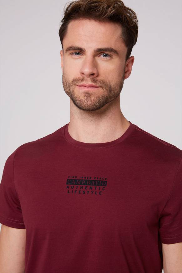 Soccx T-Shirt Rundhals mit Logo Print burgundy Riesige Ersparnisse