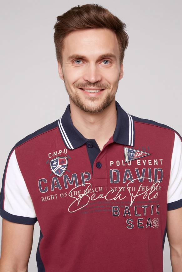 Soccx Pikee-Polo mit Color-Blocking und Artwork burgundy Bis zu 65% Rabatt