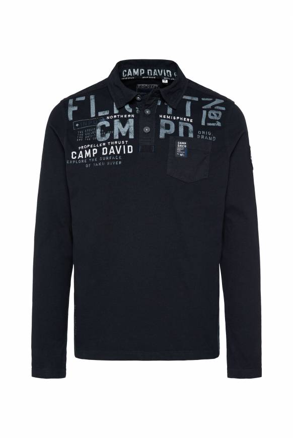 Soccx Longsleeve mit Polokragen und Artworks blue navy Im Verkauf