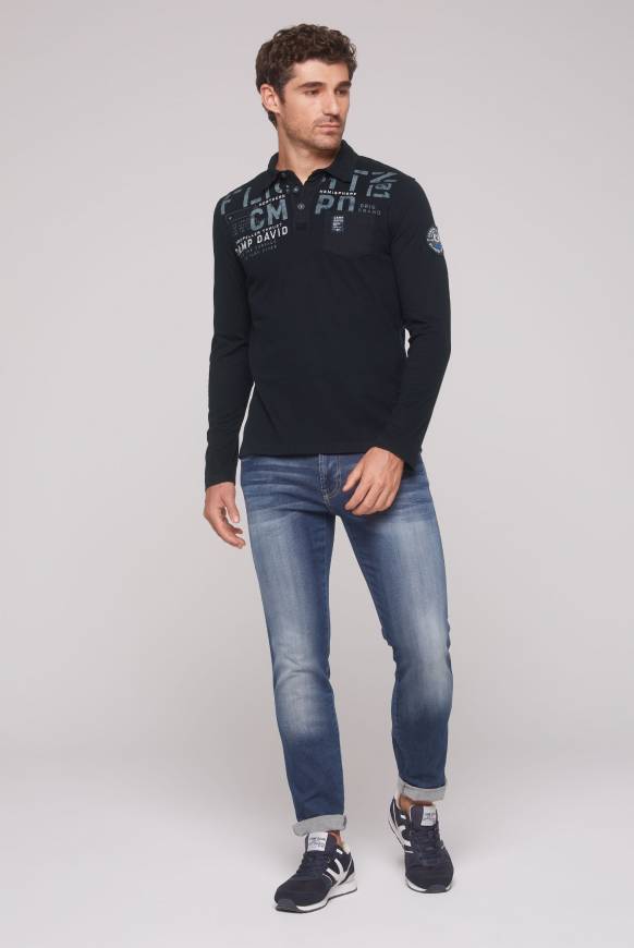 Soccx Longsleeve mit Polokragen und Artworks blue navy Im Verkauf