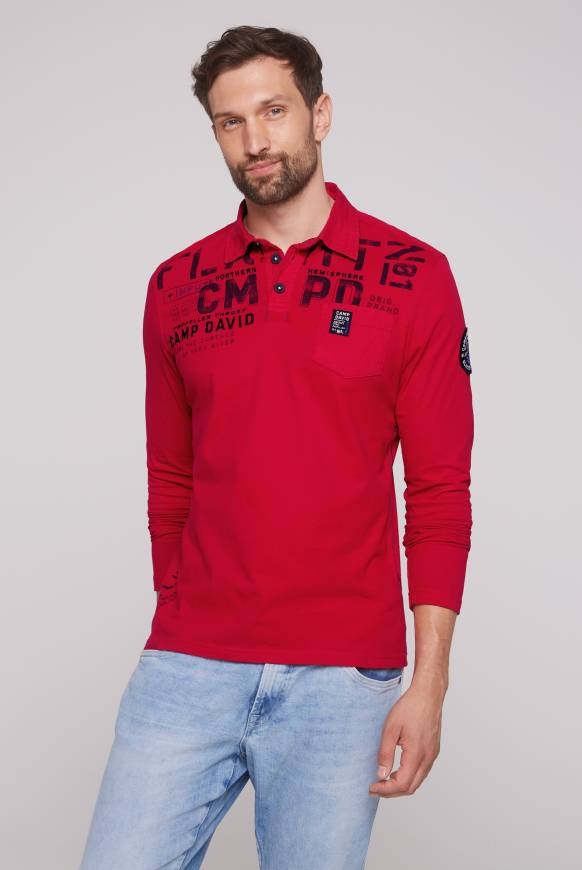 Soccx Longsleeve mit Polokragen und Artworks flight red zollfrei