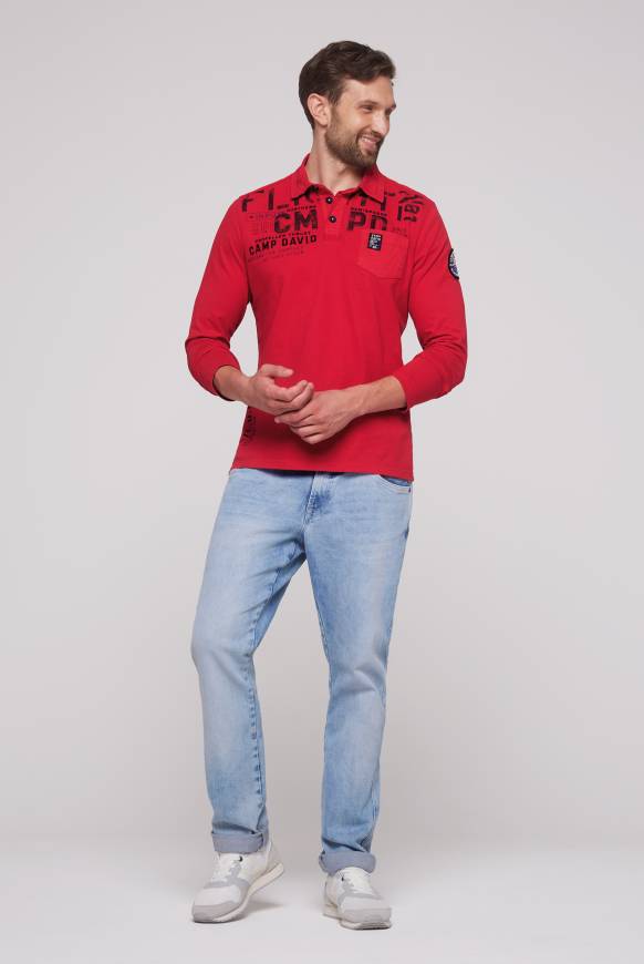 Soccx Longsleeve mit Polokragen und Artworks flight red zollfrei