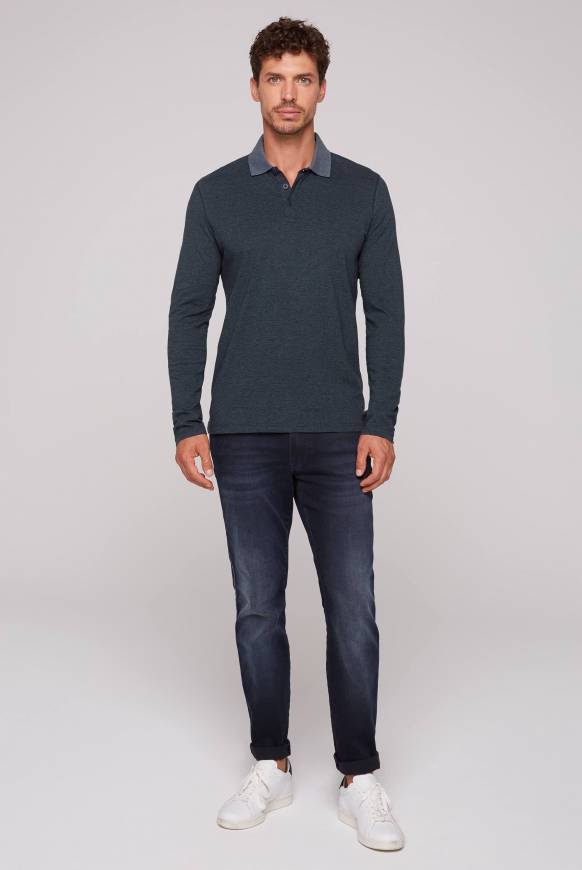 Soccx Langarmpolo mit feinem Streifen-Dessin blue navy Online