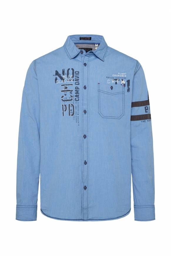 Soccx Fil à Fil Langarmhemd mit Label-Applikationen strong blue im Angebot