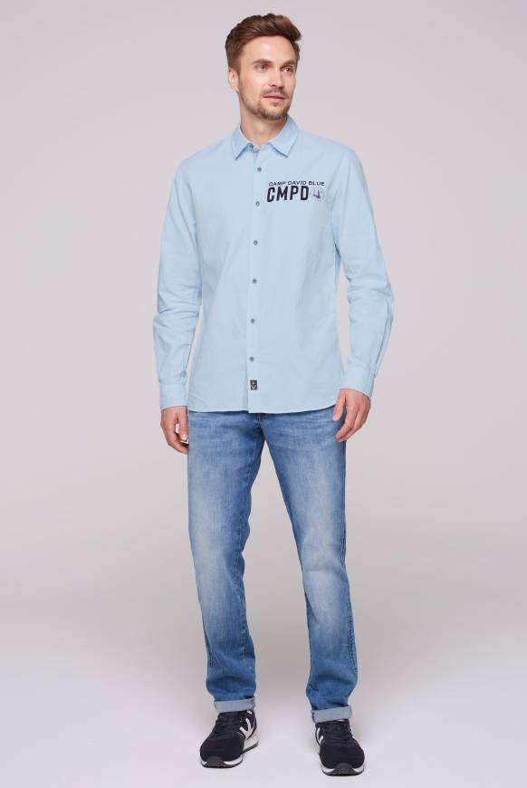 Soccx Oxford-Langarmhemd mit Logo-Stickereien summer blue Limitierter Zeitrabatt