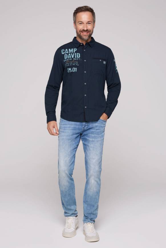 Soccx Langarmhemd mit Logo-Stickereien blue navy Fabrik Onlineshop