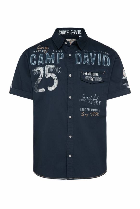 Soccx Kurzarmhemd mit Logo-Applikationen blue navy Preisnachlass