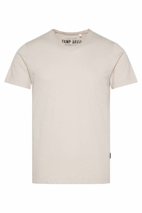 Soccx Basic T-Shirt V-Neck mit Used-Kante light cappuccino Verkauf