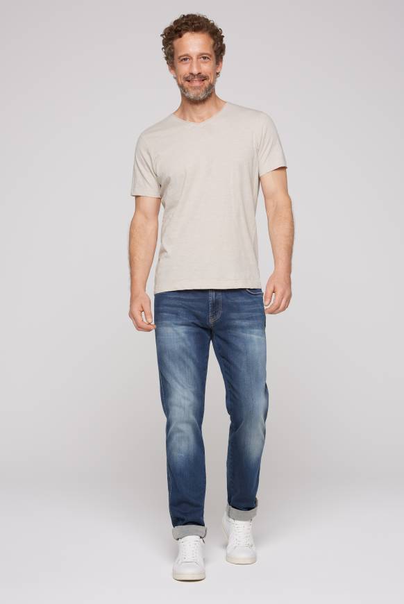 Soccx Basic T-Shirt V-Neck mit Used-Kante light cappuccino Verkauf