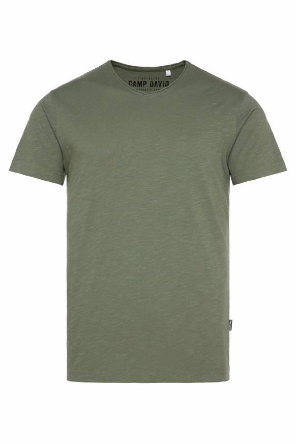 Soccx Basic T-Shirt V-Neck mit Used-Kante green olive Angebote