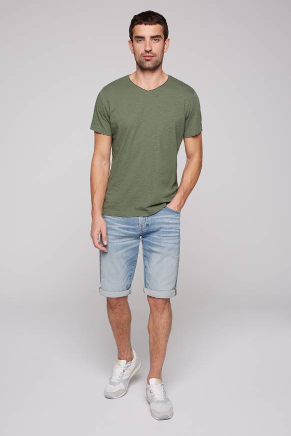 Soccx Basic T-Shirt V-Neck mit Used-Kante green olive Angebote