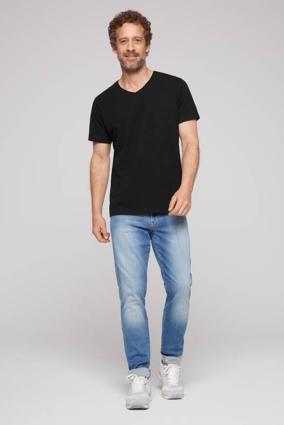 Soccx Basic T-Shirt V-Neck mit Used-Kante black Hotsell