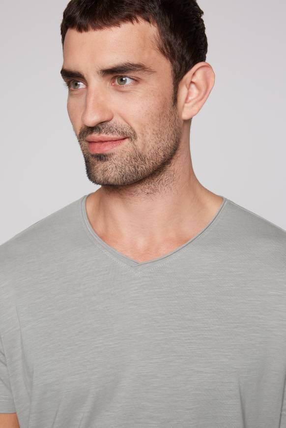 Soccx Basic T-Shirt V-Neck mit Used-Kante polo grey Günstiger Verkauf