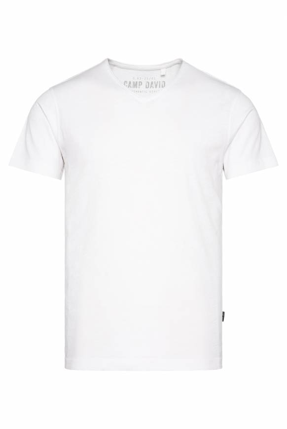 Soccx Basic T-Shirt V-Neck mit Used-Kante opticwhite Fabrikverkauf