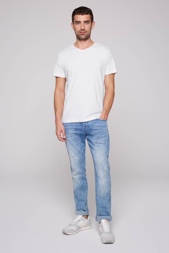 Soccx Basic T-Shirt V-Neck mit Used-Kante opticwhite Fabrikverkauf