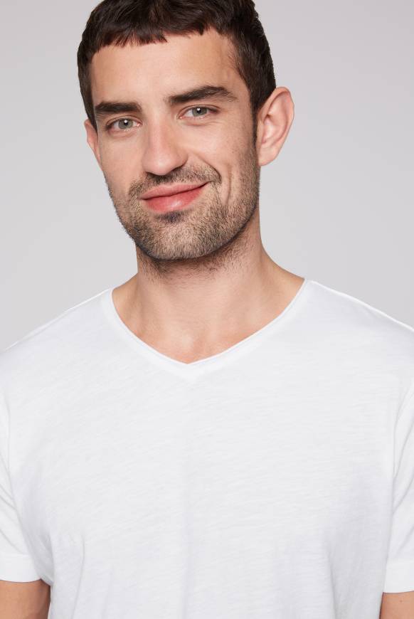 Soccx Basic T-Shirt V-Neck mit Used-Kante opticwhite Fabrikverkauf