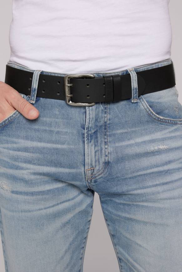 Soccx Ledergürtel mit Doppeldornschließe black Sonderangebot