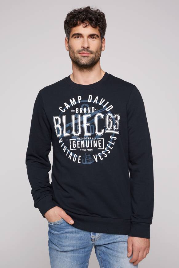 Soccx Sweatshirt mit rundem Label Print blue navy Großer Ausverkauf