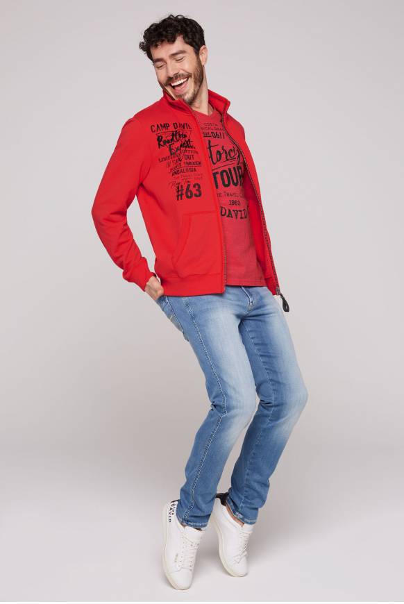 Soccx Sweatjacke mit Print und Stickereien red orange M Flash Sale