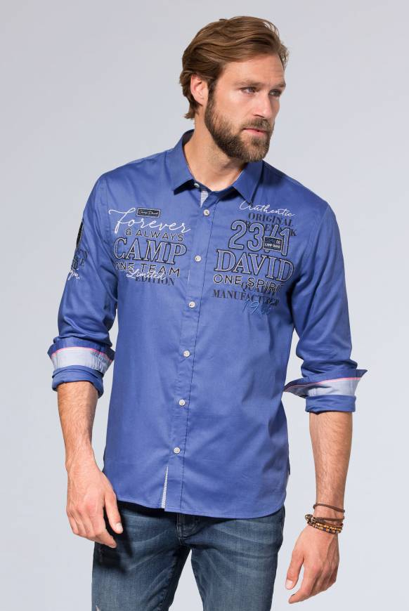 Soccx Hemd mit Dobby-Struktur und Artworks denim blue Heißer Verkauf