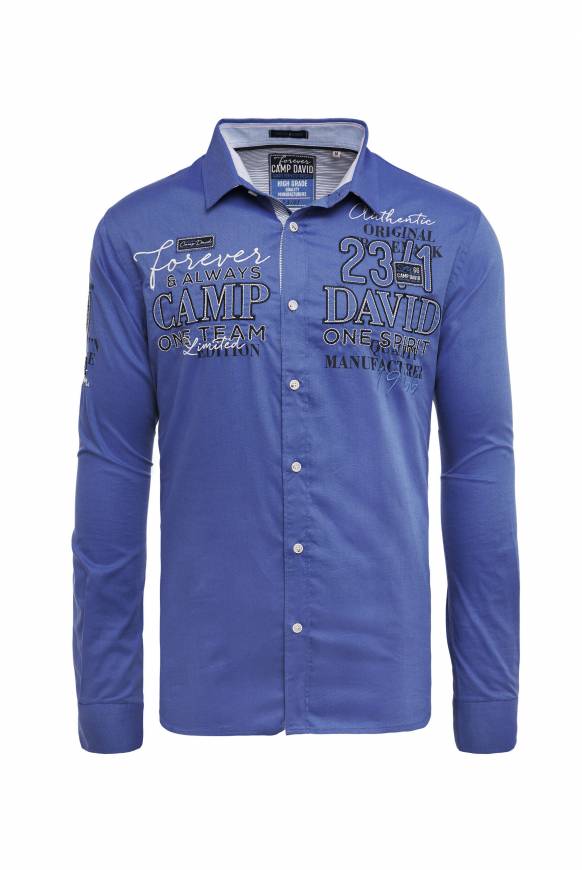Soccx Hemd mit Dobby-Struktur und Artworks denim blue Heißer Verkauf