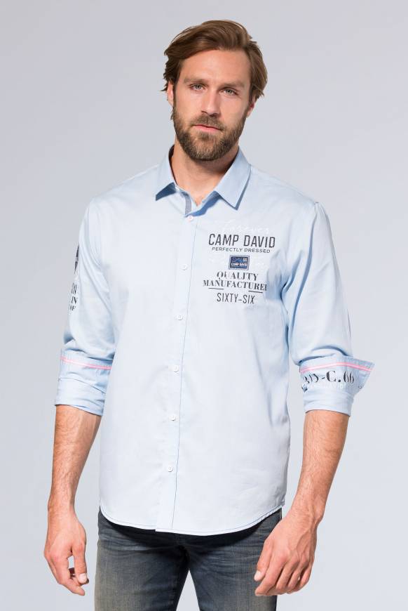 Soccx Hemd mit Webstruktur und Artworks, Regular Fit light blue Online Outlet