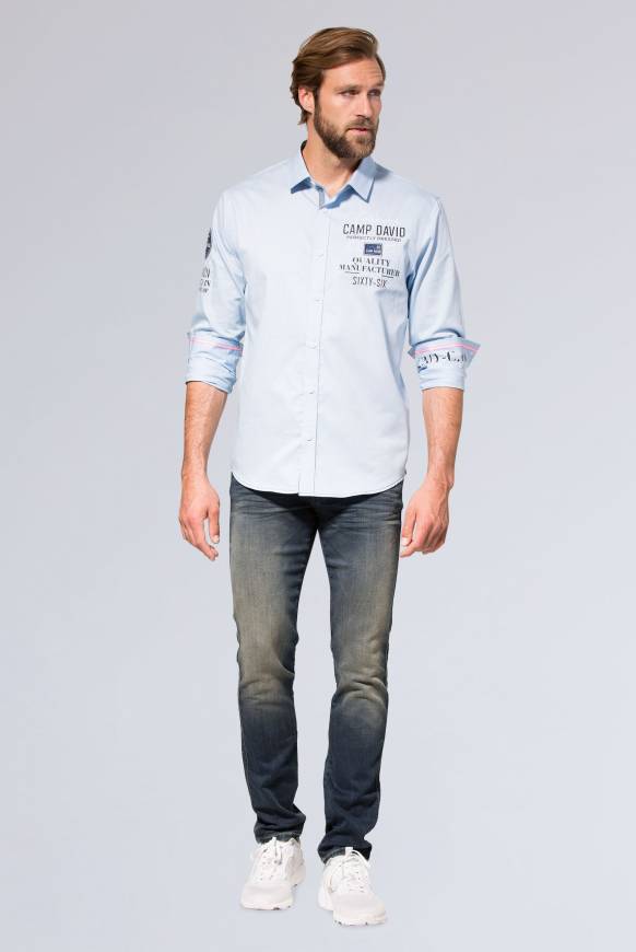 Soccx Hemd mit Webstruktur und Artworks, Regular Fit light blue Online Outlet
