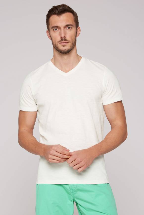 Soccx Basic T-Shirt mit V-Ausschnitt ivory Letzter Tag