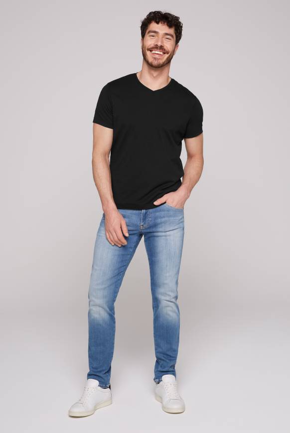 Soccx Basic T-Shirt mit V-Neck, Doppelpack black / black Clearance-Verkauf