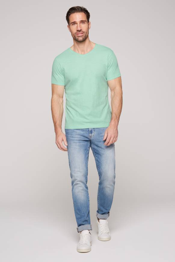 Soccx Basic T-Shirt V-Neck mit Used-Kante sun aqua Kostenloser Versand international