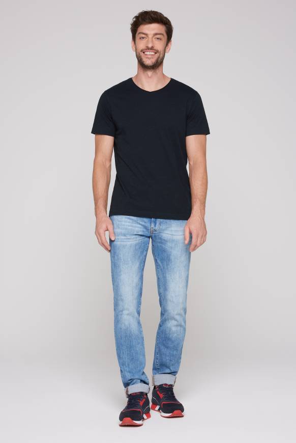 Soccx Basic T-Shirt V-Neck mit Used-Kante blue navy Speichern exportieren