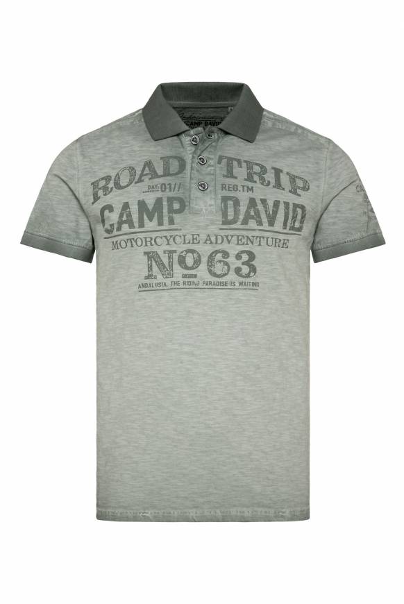 Soccx Kurzarmpolo im Vintage-Style mit Artworks dusty green Kostenloser Versand
