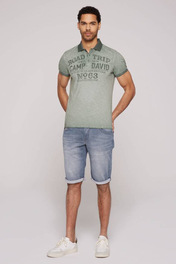 Soccx Kurzarmpolo im Vintage-Style mit Artworks dusty green Kostenloser Versand