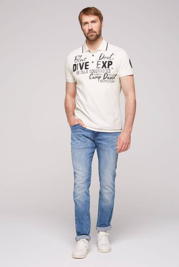 Soccx Pikee-Polo mit Label-Applikationen ivory Fabrikpreis