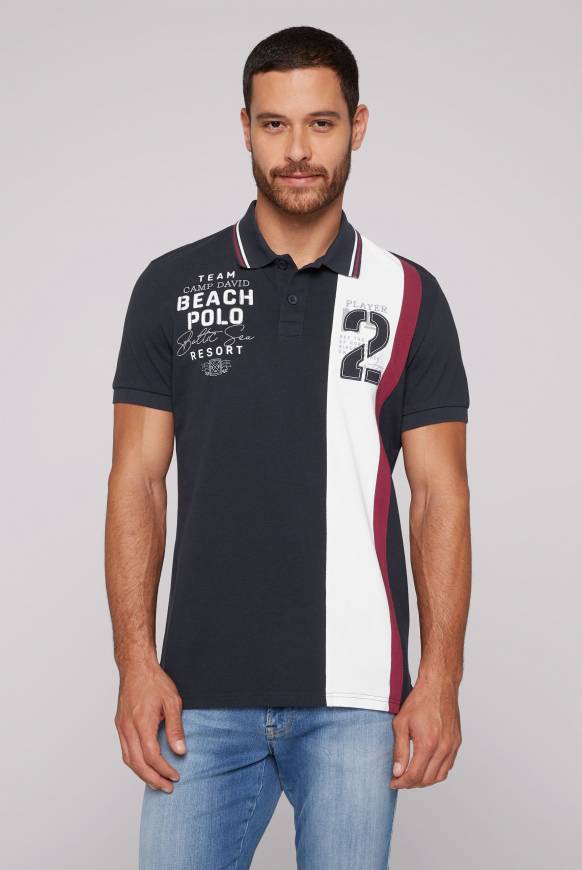 Soccx Pikee-Polo mit Color-Blocking und Artwork blue navy Fabrikverkauf