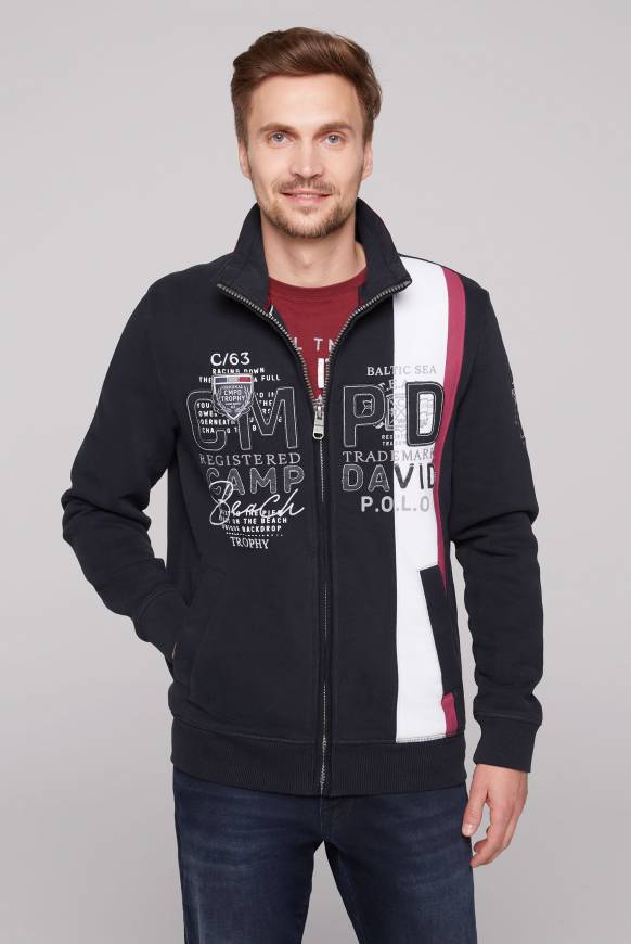 Soccx Sweatjacke mit Color-Blocking und Artworks blue navy Fabrik Onlineshop