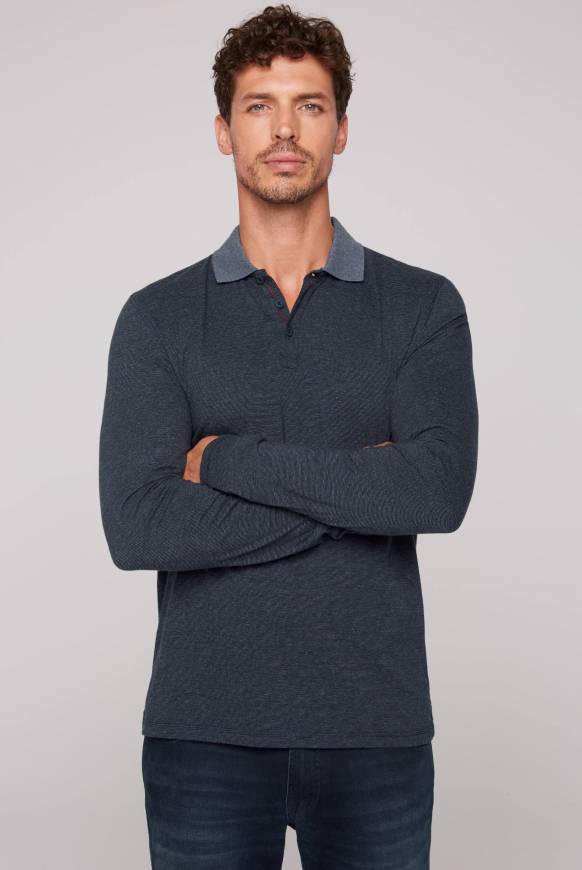 Soccx Langarmpolo mit feinem Streifen-Dessin blue navy Flash Sale