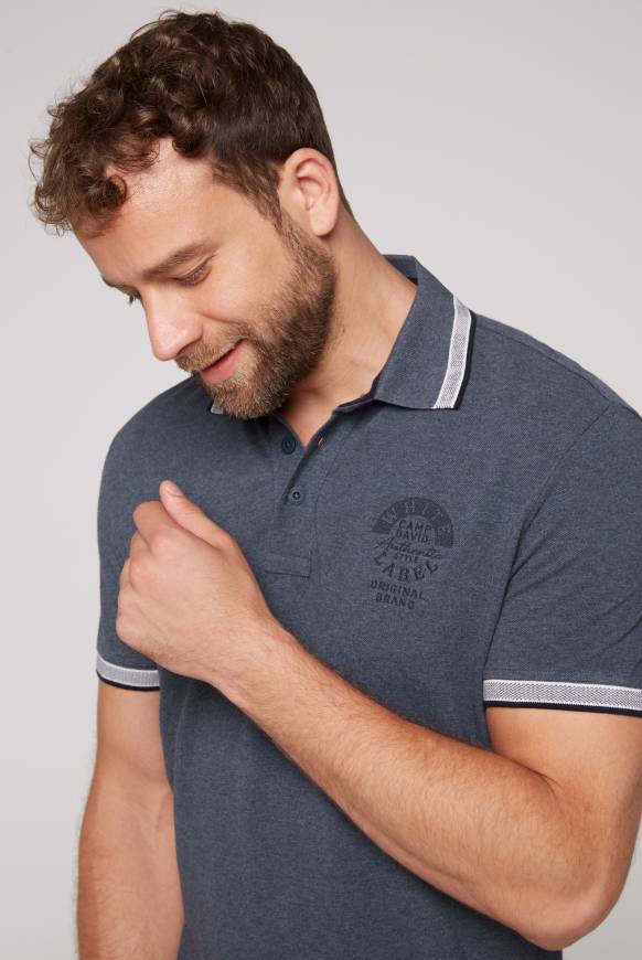 Soccx Meliertes Poloshirt mit Two-Tone-Details blue navy melange Preisnachlass