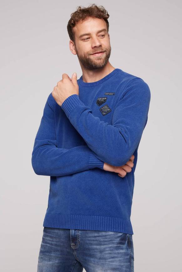 Soccx Chenille-Pullover Stone Washed mit Patches strong blue Kostenlose Rückgabe