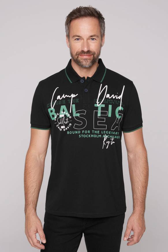 Soccx Poloshirt aus Pikee mit Rubber Print black Nur für heute