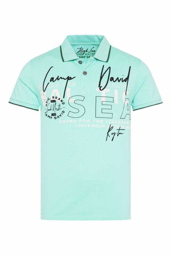 Soccx Poloshirt aus Pikee mit Rubber Print flash aqua Sonderangebot der Fabrik