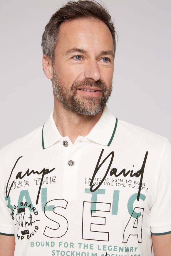 Soccx Poloshirt aus Pikee mit Rubber Print ivory Bis zu 55% Rabatt
