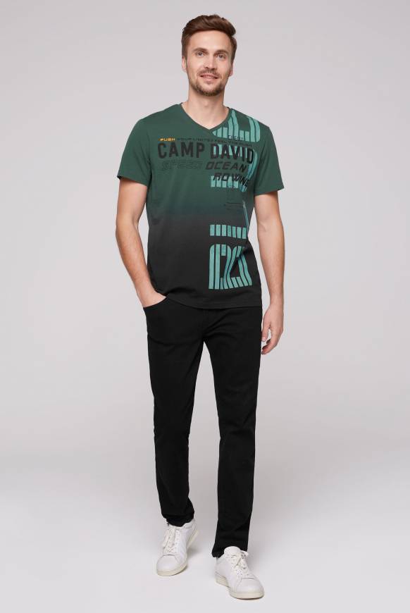 Soccx V-Shirt Dip Dye mit Label Print dark green M Riesige Rabatte