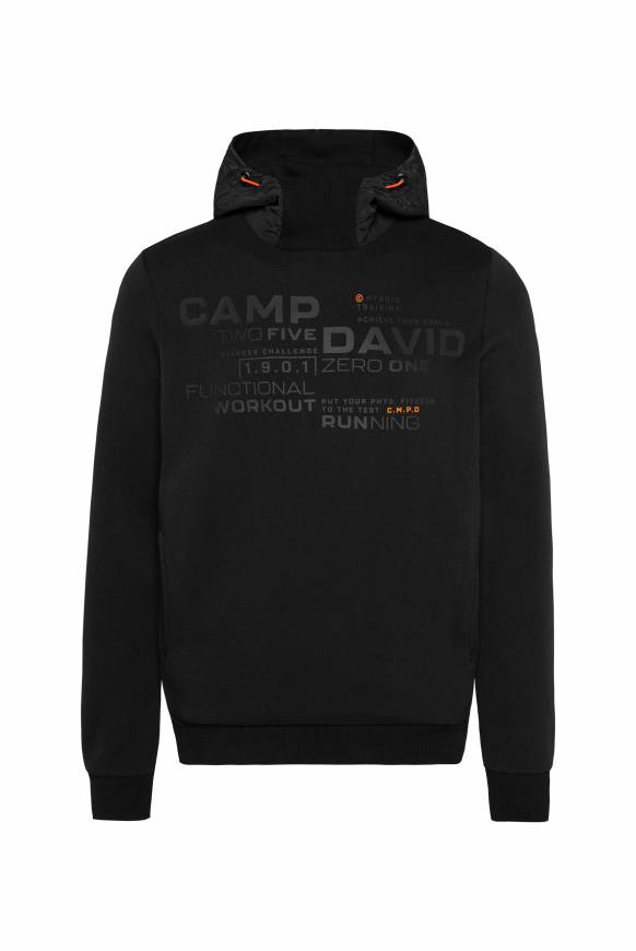 Soccx Hoodie im Materialmix mit Artwork und Rückentasche black Black Friday Preise