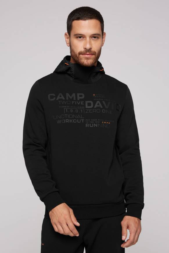 Soccx Hoodie im Materialmix mit Artwork und Rückentasche black Black Friday Preise
