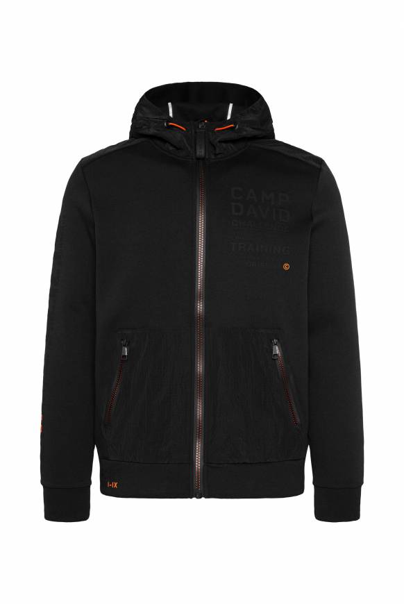 Soccx Kapuzensweatjacke im Materialmix mit Rubber Prints black zollfrei